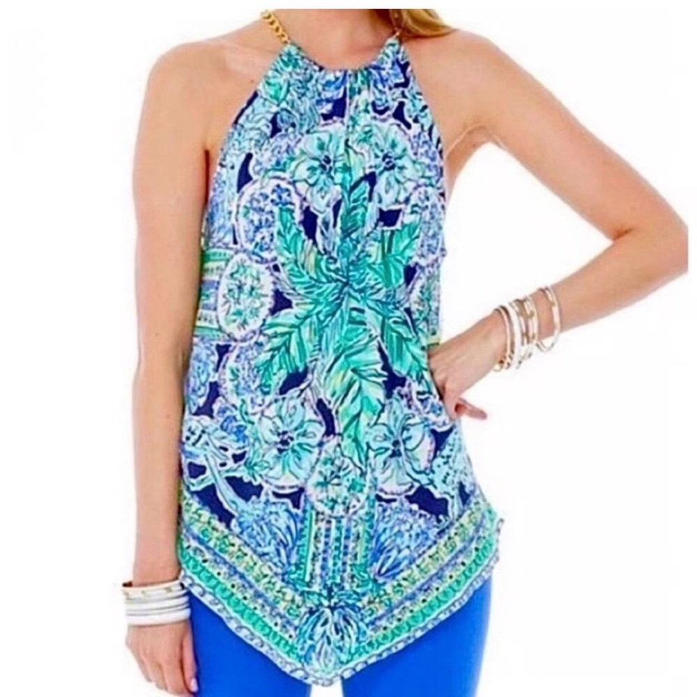 Lilly Pulitzer Cabana hater chain escape artist tank top shirt silk xs x-small